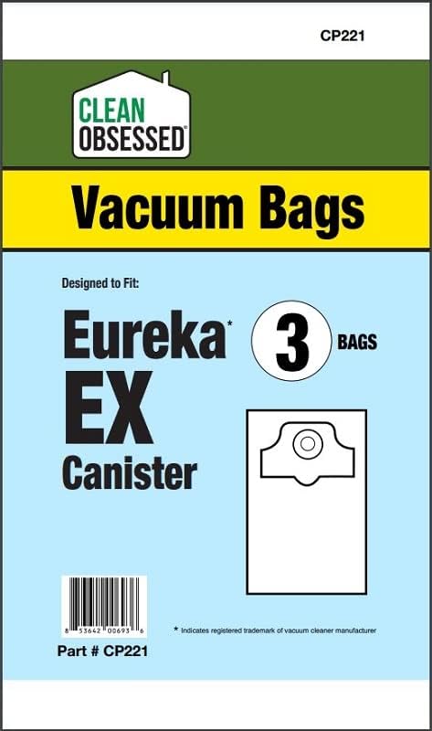 CLEAN OBSESSED REPLACEMENT FOR EUREKA EX CANISTER MICRO PAPER VACUUM BAGS, PACK OF 3