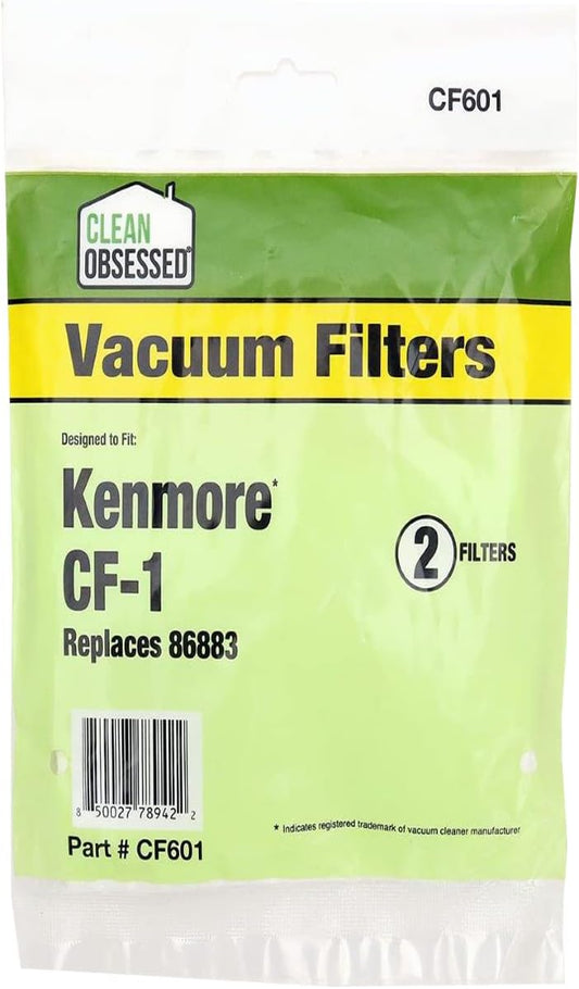CLEAN OBSESSED REPLACEMENT VACUUM FILTER DESIGNED TO FIT KENMORE CF-1, REPLACES 86883, PACK OF 2