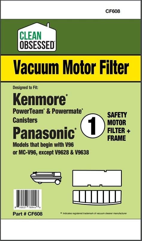 CLEAN OBSESSED REPLACEMENT MOTOR VACUUM FILTER DESIGNED FOR KENMORE POWERMATE, POWERTEAM & PANASONIC VACUUMS