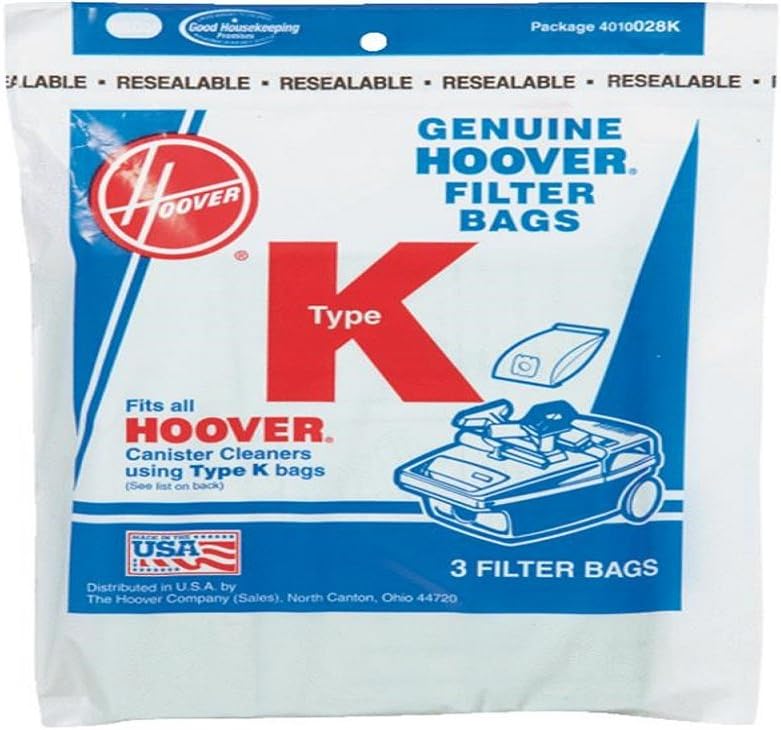 HOOVER TYPE K CANISTER 2 PLY VACUUM PAPER BAGS, PACK OF 3