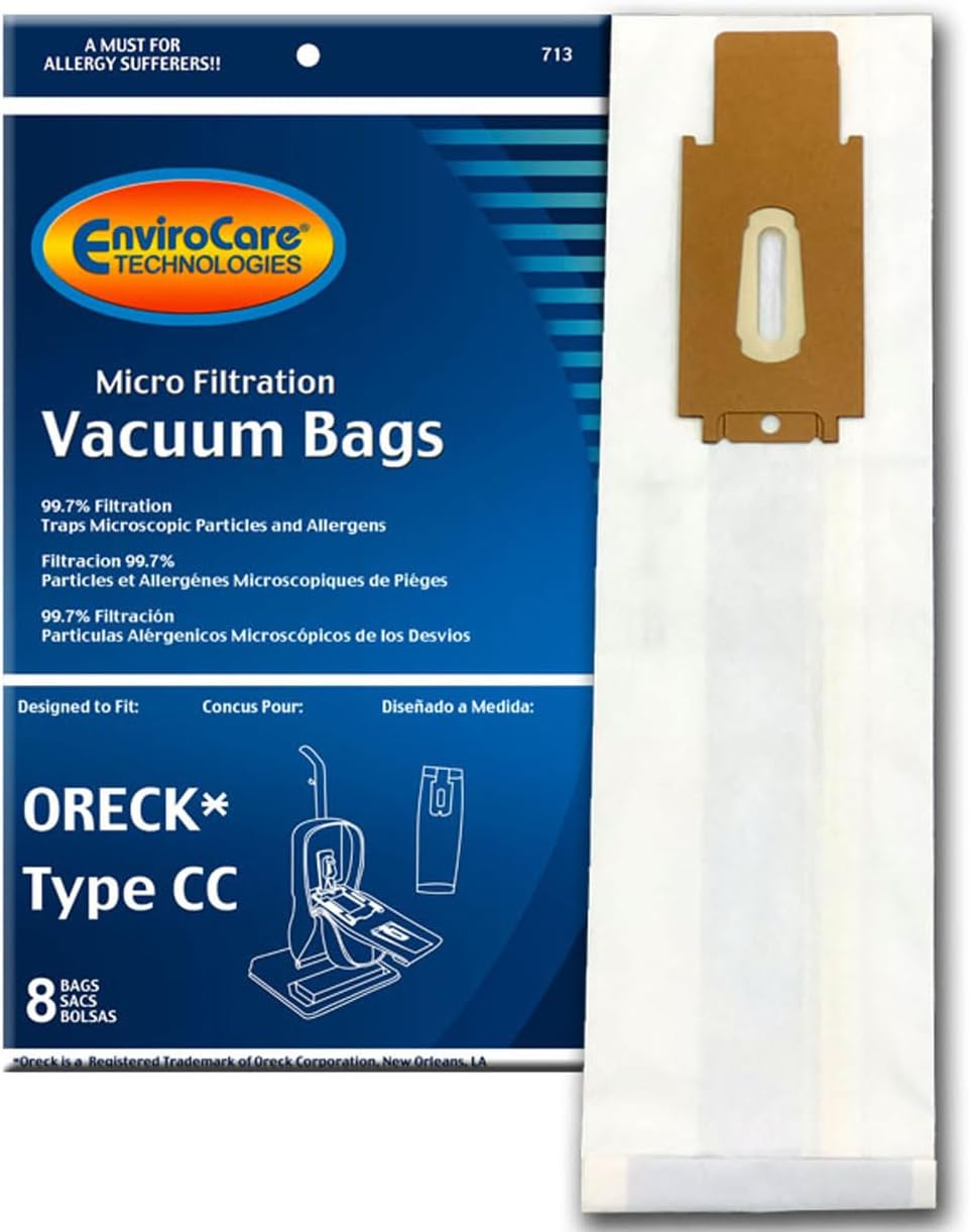 ENVIROCARE VACUUM BAGS MADE TO FIT ORECK TYPE CC, XL UPRIGHT VACUUMS, PACK OF 8