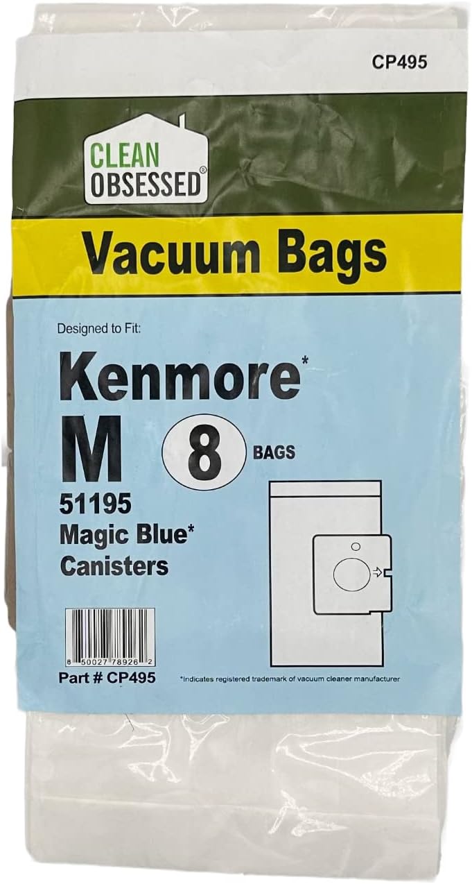 CLEAN OBSESSED REPLACEMENT MICRO PAPER VACUUM BAGS FOR KENMORE TYPE M 51195, PACK OF 8