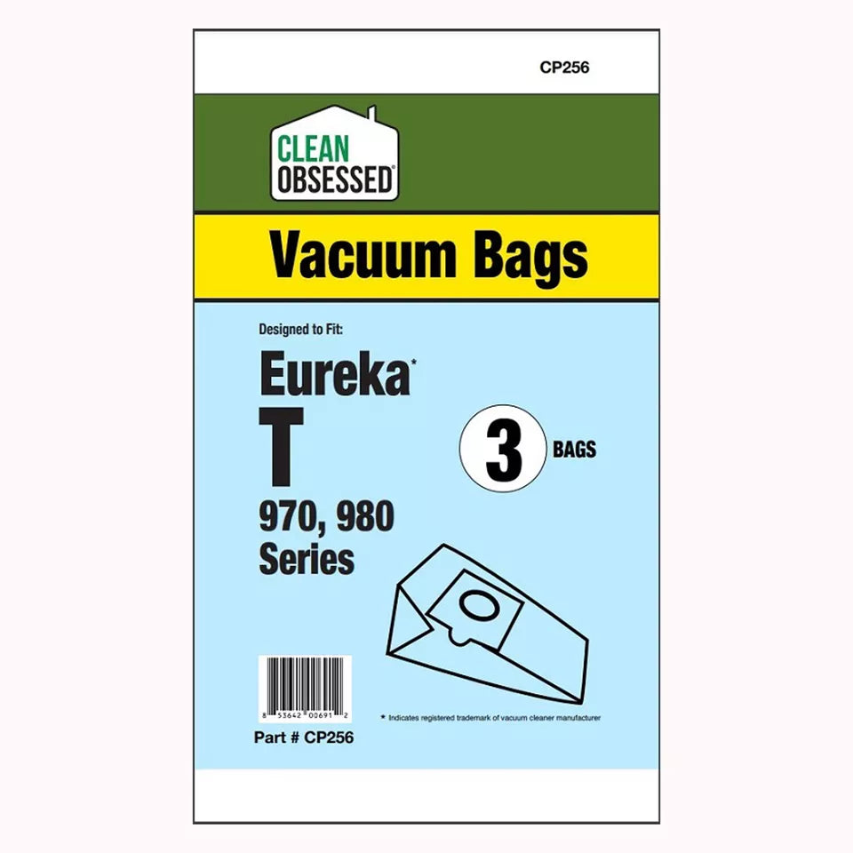 CLEAN OBSESSED REPLACEMENT FOR EUREKA T 970, 980 SERIES MICRO PAPER VACUUM BAGS, PACK OF 3
