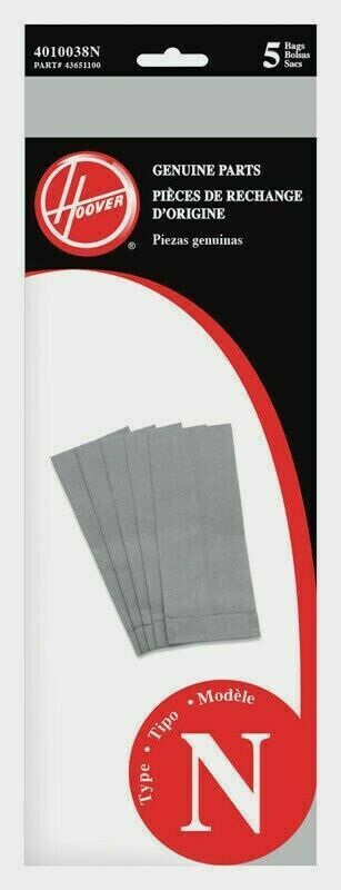 HOOVER BAGS FOR TYPE N VACUUM CLEANERS, PACK OF 5