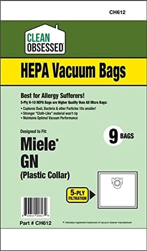 CLEAN OBSESSED H-10 HEPA BAGS TYPE MIELE G/N, PACK OF 9