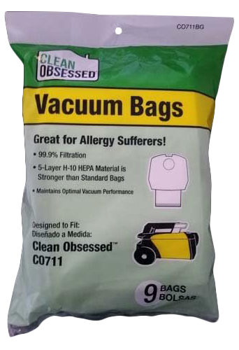 CLEAN OBSESSED CO711 COMMERCIAL CANSITER HEPA VACUUM BAGS, PACK OF 9
