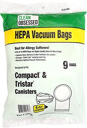 CLEAN OBSESSED H-10 HEPA BAGS FOR COMPACT & TRISTAR CANISTERS, PACK OF 9