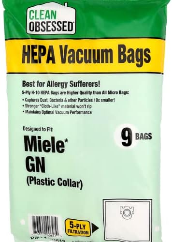 CLEAN OBSESSED H-10 HEPA BAGS TYPE MIELE G/N, PACK OF 9