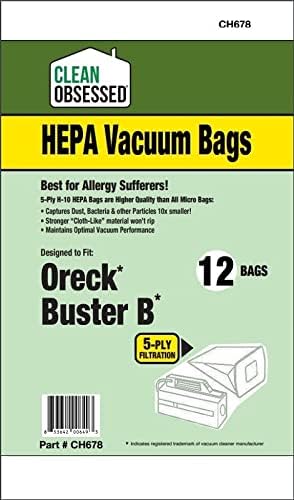 CLEAN OBSESSED H-10 HEPA BAGS COMPATIBLE WITH ORECK BB PART # PKBB12DW & PKBB12OF, PACK OF 12