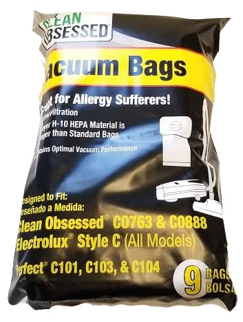 CLEAN OBSESSED CO763/CO888/LUX CANISTER HEPA VACUUM BAGS, PACK OF 9