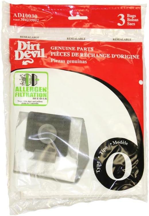 DIRT DEVIL BAGS FOR TYPE O ALLERGEN VACUUM CLEANERS FITS SD30040BR, SD30040BI, SD30040PI, SD30040CS MODELS, PACK OF 3