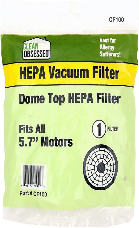CLEAN OBSESSED REPLACEMENT VACUUM FILTER DESIGNED TO FIT COMPACT & TRI-STAR FITS ALL 5.7" MOTORS - DOME TOP HEPA FILTER