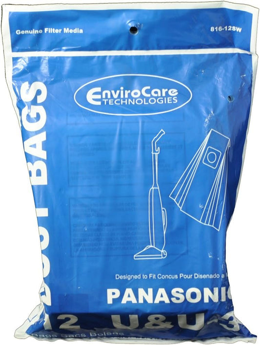 PANASONIC UPRIGHT VACUUM CLEANER BAGS MADE TO FIT TYPE U & U3, PACK OF 12