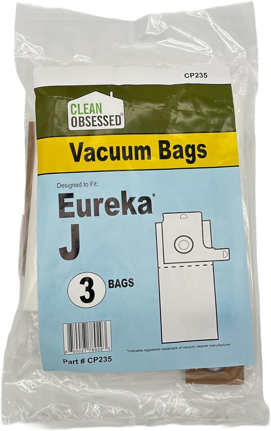 CLEAN OBSESSED REPLACEMENT MICRO PAPER VACUUM BAGS FOR EUREKA TYPE J, PACK OF 3