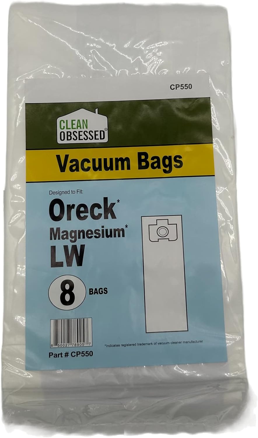 CLEAN OBSESSED REPLACEMENT MICRO PAPER VACUUM BAGS FOR ORECK TYPE LW MAGNESIUM, PACK OF 8