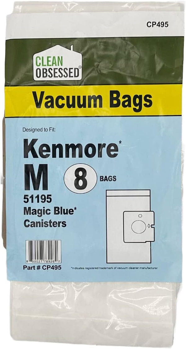 CLEAN OBSESSED REPLACEMENT FOR KENMORE TYPE M 51195 MICRO PAPER BAGS, PACK OF 8