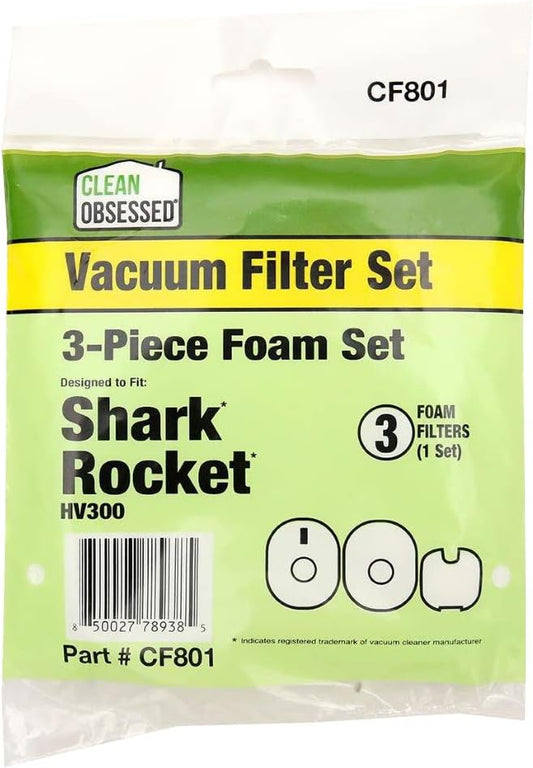 CLEAN OBSESSED REPLACEMENT VACUUM FILTER SET FOR SHARK ROCKET HV300, 3 PC FOAM SET
