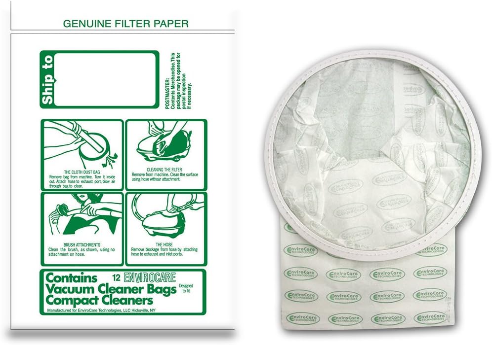 ENVIROCARE VACUUM CLEANER DUST BAGS DESIGNED TO FIT TRISTAR AND COMPACT CANISTERS, PACK OF 12