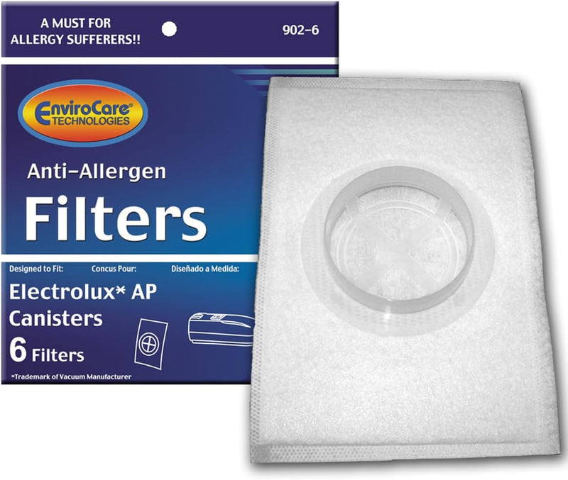 ENVIROCARE ALLERGEN VACUUM CLEANER FILTERS MADE TO FIT ELECTROLUX, AERUS AP100 CANISTER VACUUM HEPA LE 2100, DIPLOMAT, AMBASSADOR, EPIC 6500, 6 FILTERS