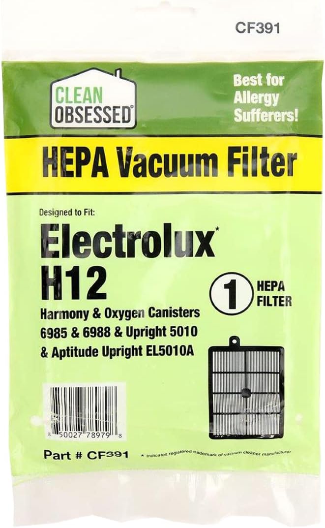 CLEAN OBSESSED REPLACEMENT HEPA VACUUM FILTER FOR ELECTROLUX H12, HARMONY & OXYGEN CANISTERS 6985 & 6988 & UPRIGHT 5010 & APTITUDE UPRIGHT EL5010A