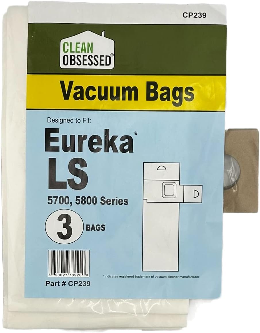 CLEAN OBSESSED REPLACEMENT FOR EUREKA TYPE LS 5700, 5800 SERIES MICRO PAPER VACUUM BAGS, PACK OF 3