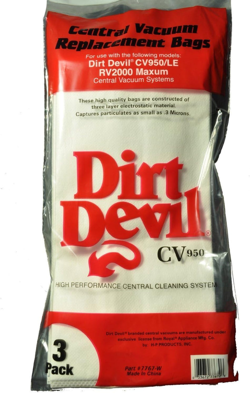 DIRT DEVIL CV950, CV950LE, RV2000 MAXUM CENTRAL VAC BAGS, PACK OF 3