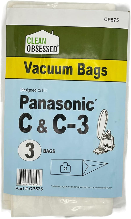 CLEAN OBSESSED REPLACEMENT MICRO PAPER VACUUM BAGS FOR PANASONIC TYPE C, C-3, PACK OF 3