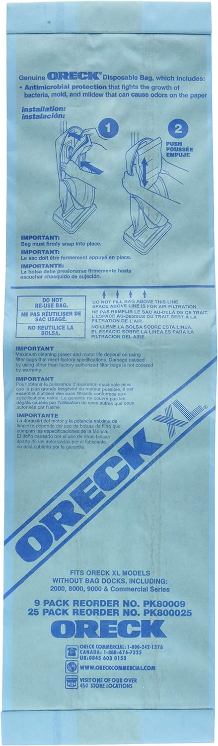 ORECK XL UPRIGHT VACUUM BAGS, FITS MODELS 2000, 8000, 9000 & COMMERCIAL SERIES