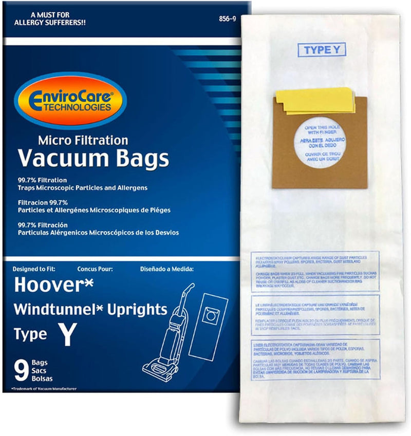 ENVIROCARE MICRO FILTRATION VACUUM CLEANER DUST BAGS FOR HOOVER WINDTUNNEL UPRIGHT TYPE Y, PACK OF 9