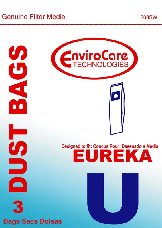 ENVIROCARE REPLACEMENT PAPER BAGS FOR EUREKA STYLE U, PACK OF 3