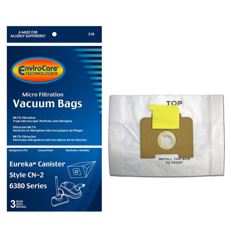 ENVIROCARE REPLACEMENT MICRO FILTRATION VACUUM BAGS DESIGNED TO FIT EUREKA CN-2 VACUUMS, PACK OF 3