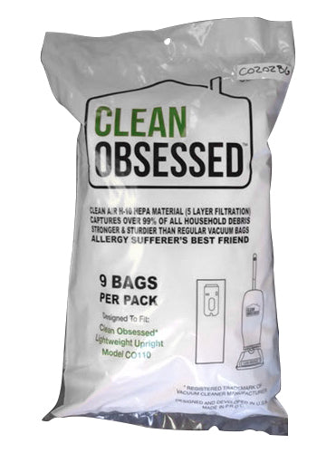 CLEAN OBSESSED CO202 COMMERCIAL CANISTER HEPA VACUUM BAGS, PACK OF 9