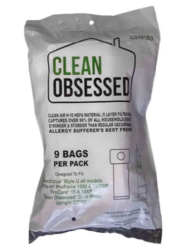CLEAN OBSESSED CO101 HEPA FILTER VACUUM BAGS, PACK OF 9