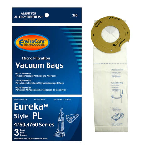 ENVIROCARE REPLACEMENT MICRO FILTRATION VACUUM CLEANER DUST BAGS COMPATIBLE WITH EUREKA STYLE PL UPRIGHT VACUUMS, PACK OF 3