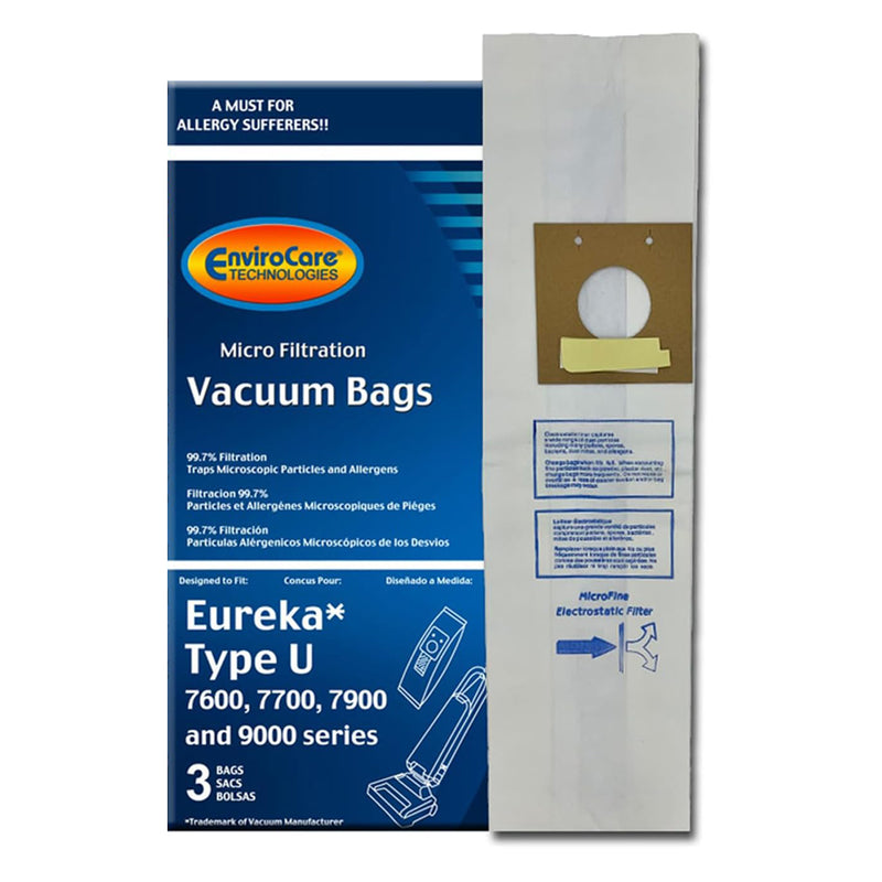 ENVIROCARE REPLACEMENT MICRO FILTRATION VACUUM CLEANER DUST BAGS FOR EUREKA BRAVO AND POWERLINE STYLE U UPRIGHT, PACK OF 3