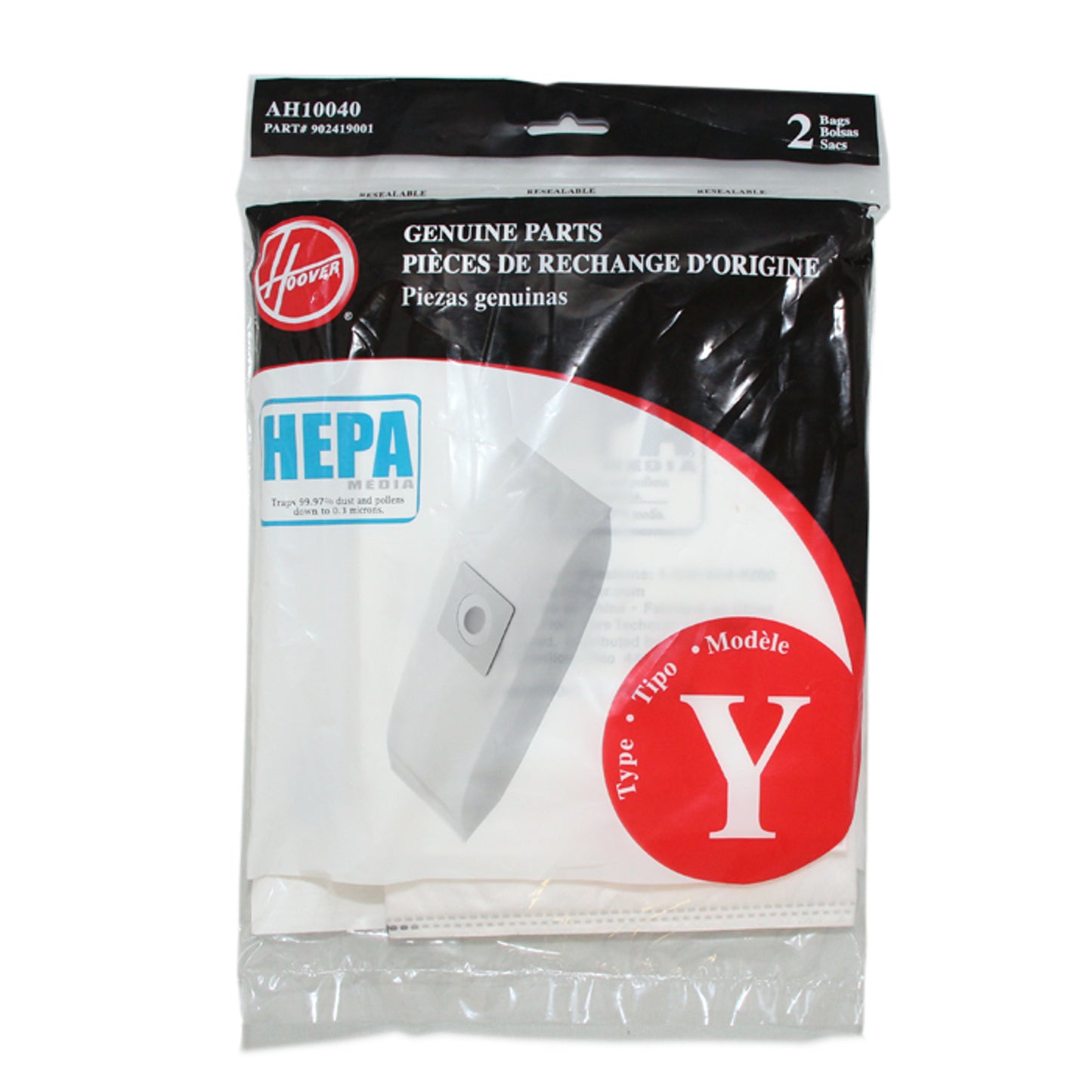 HOOVER TYPE Y HEPA VACUUM BAG FOR VARIOUS UPRIGHT VACUUMS, PACK OF 2 BAGS