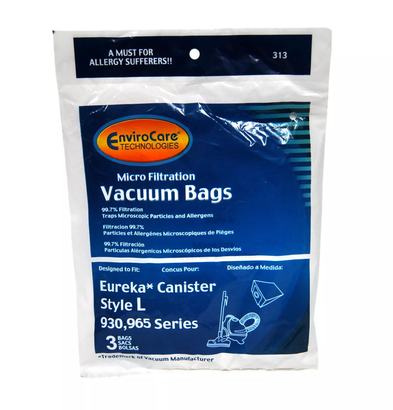 ENVIROCARE VACUUM BAGS DESIGNED TO FIT EUREKA STYLE L CANISTER VACUUMS, PACK OF 3